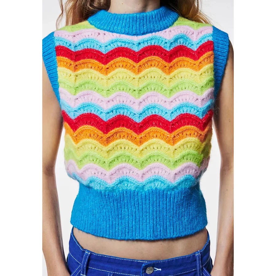 

KHALEE YOSE Colorful Striped Knitted Sweater Vest Spring Autumn Chic Sweater Vest Vintage Boho Ethnic Chic Sexy Women Streetwear