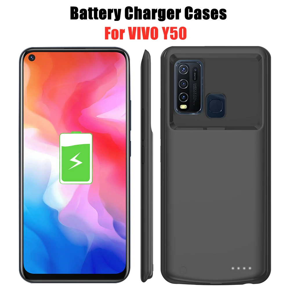 

Backup Power Bank Case For VIVO Y50 Battery Case 6800mAh Silm Silicone Shockproof Battery Cover External Charging Powerbank Case