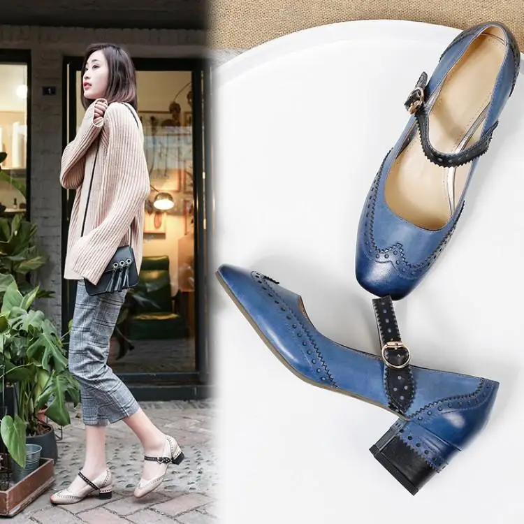 2020 весенние низкие Туфли с закрытым носком на толстом каблуке 5 см модные туфли