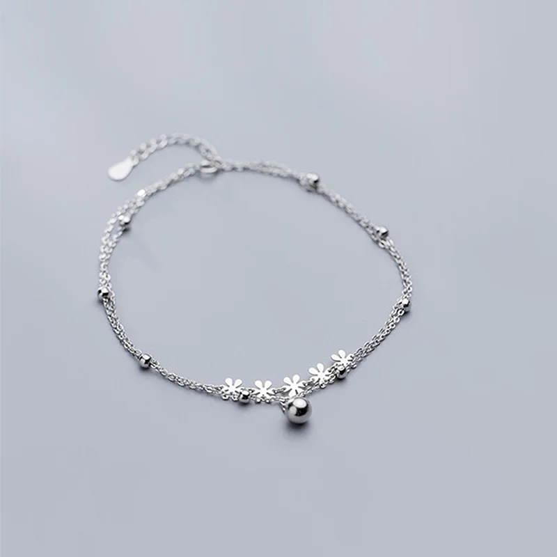 Ножная цепочка простой двухэтажный ножной браслет из стерлингового серебра 925