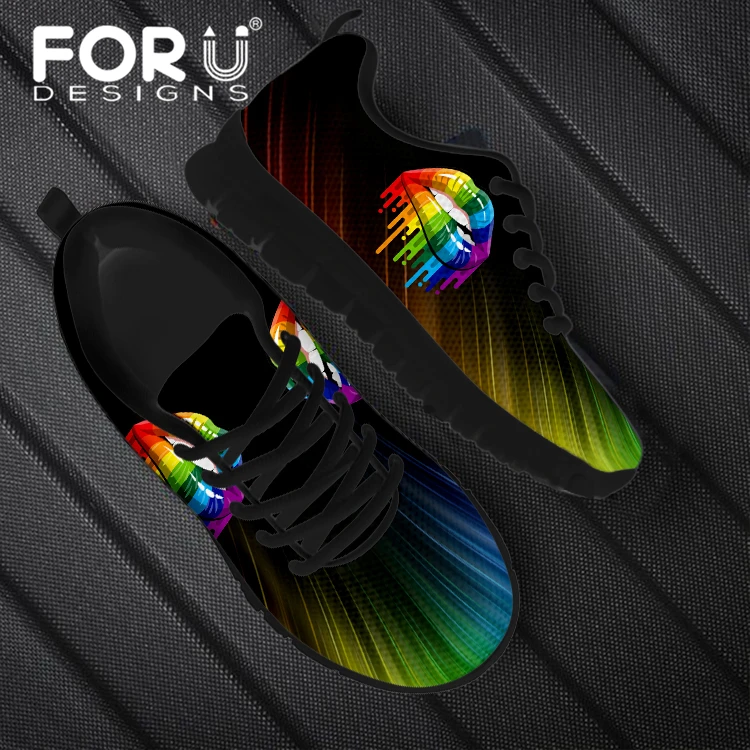

FORUDESIGNS 2020 Women Sneakers Fashion Rainbow Lips Prints Flat Outdoor Sports Shoes Multicolor Leisure Comfortable Lace Up
