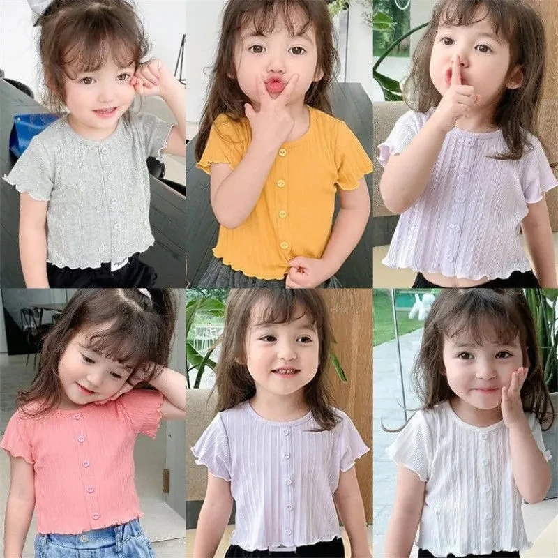 

Baby kids Girls Short Sleeve T-Shirt summer clothes new children's breathable elastic versatile children cotton tops P4 407