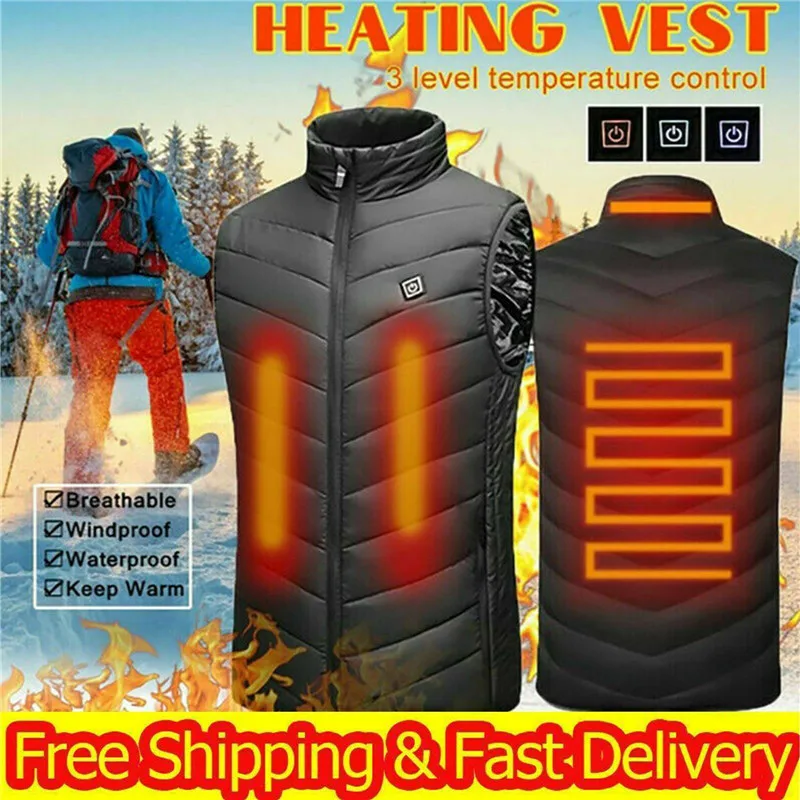 

Outdoor Camping Electric Heated Vest USB Heating Vest Men Women's Winter Warm Vest for Cycling Fishing Thermal Clothing Black