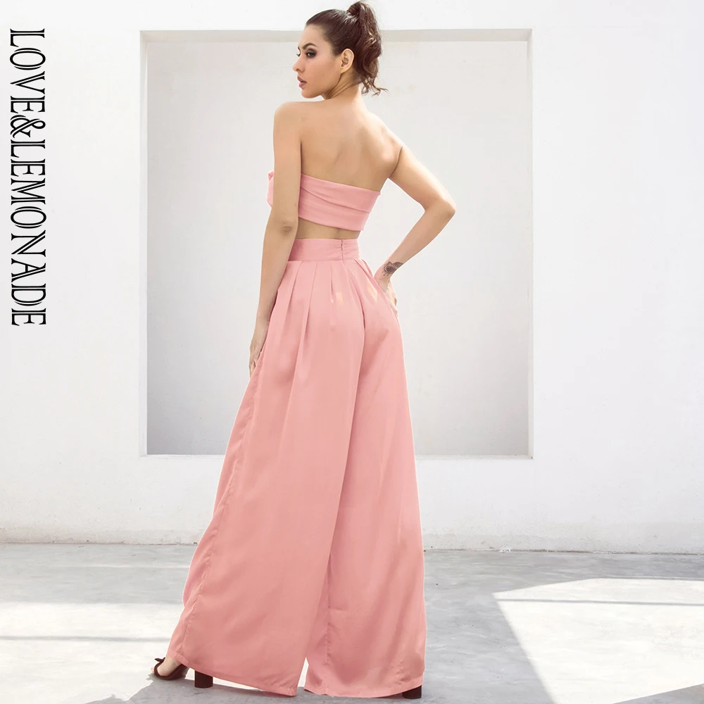 

LOVE&LEMONADE Sexy Two-Pieces Pink Changeable Straps And High Waist Flares Set LM6473