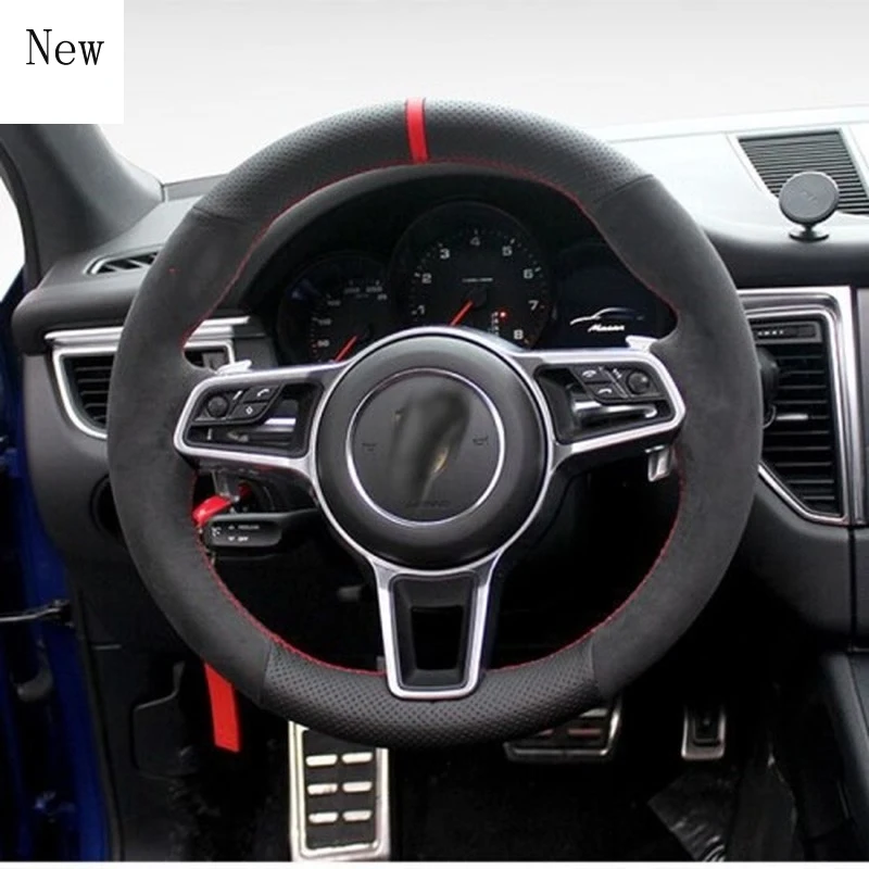 

Для Porsche Cayenne Panamera Boxster 911 Macan Boxter 718 DIY ручной работы из кожи и замши чехол рулевого колеса автомобиля, автомобильные аксессуары