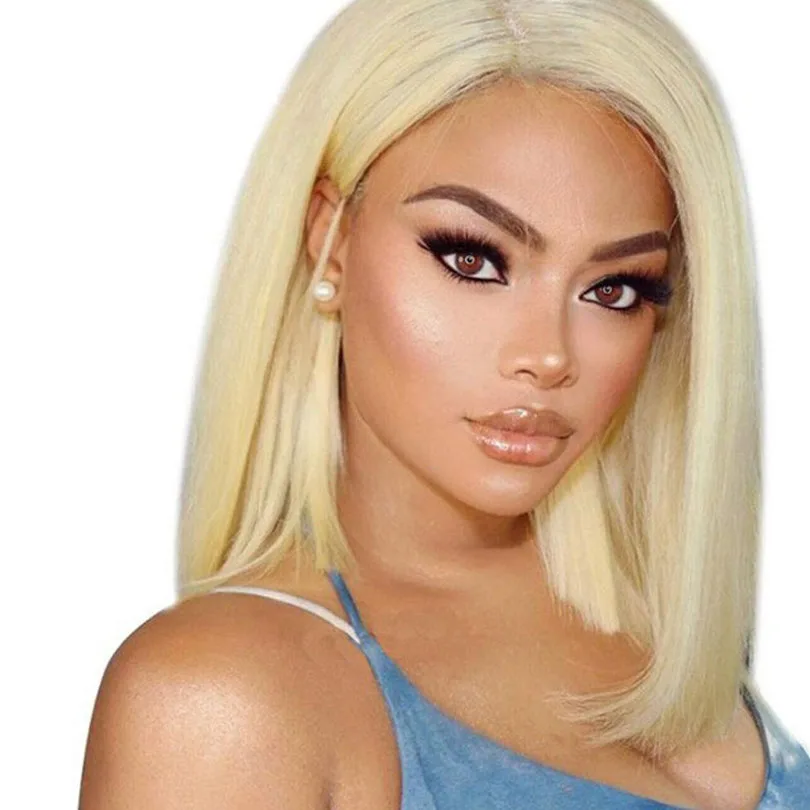 Прозрачный короткий парик из человеческих волос на шнуровке спереди для