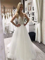 a line vintage lace appliqued beaded wedding dress bridal gowns newest sexy scoop neck sleeveless wedding dresses