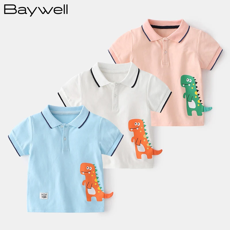 

Baywell Summer Tail Dinosaur Polo Shirt For Kids Boys Short Sleeve Lapel Clothes Toddler Boy Cotton Breathable Tops Clothing