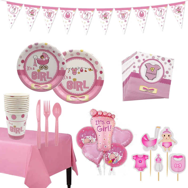 

It's A Boy Girl Party Disposable Tableware Paper Plate Cup Napkin Banner Baby Shower Boy Girl Birthday Party Decoration Supplies