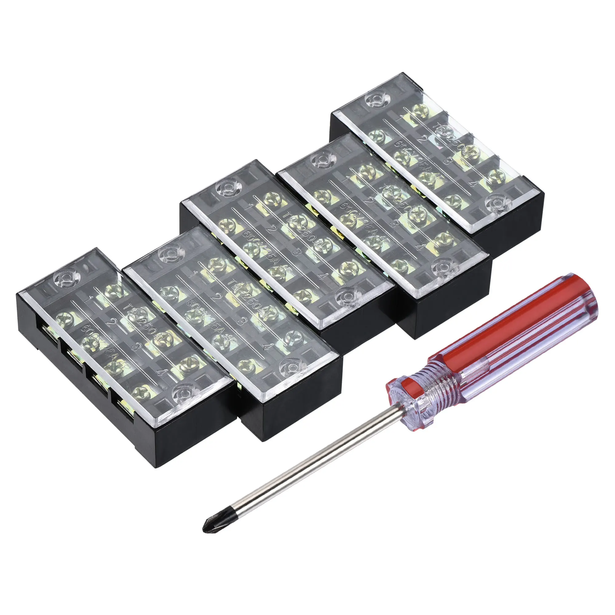 

Uxcell Terminal Strip Barrier Block 4 Positions Dual Rows 600V 25A Iron Screw