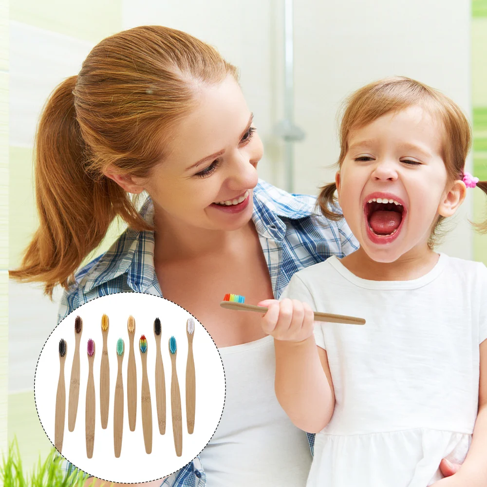 

10Pcs Natural Bamboo Toothbrushes Bristles Tooth Brushes for Adults