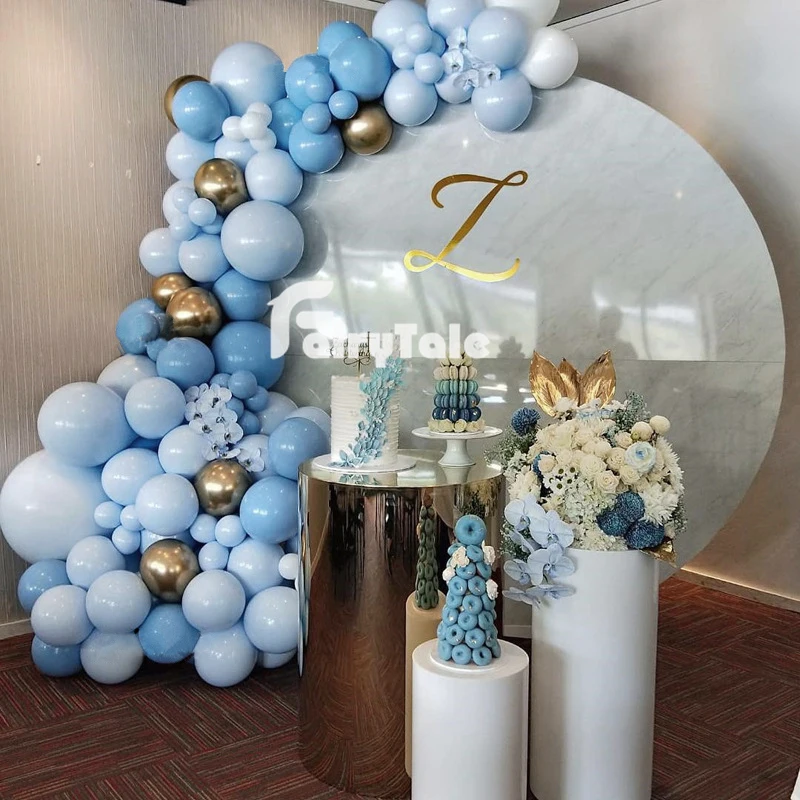 

127 шт. двухслойные пастельные синие воздушные шары-гирлянды, Арка белого хрома, золотые шары для детского душа, украшение для дня рождения, с...