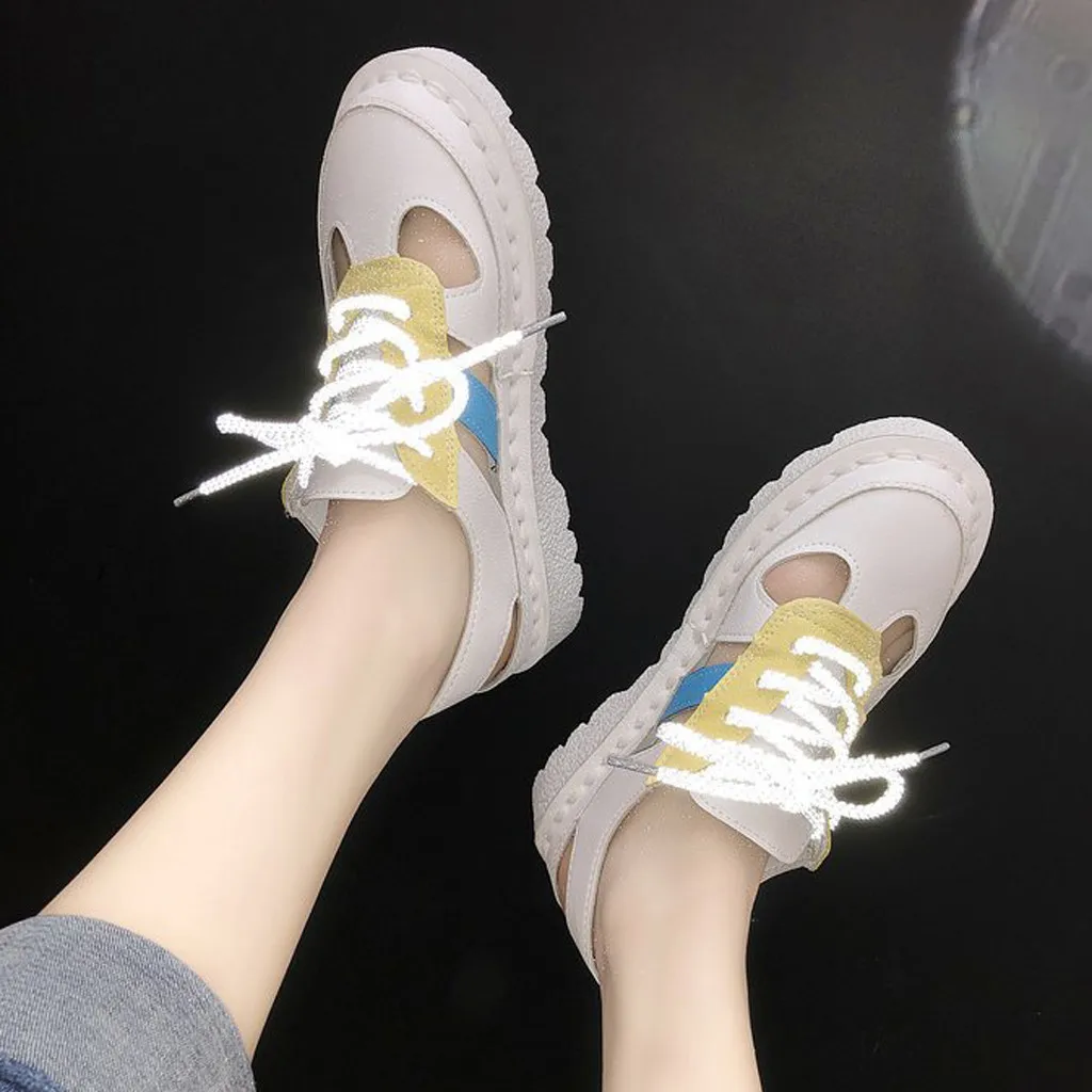 

Women's NEW Sandals 2020 Summer Comfort Flats Ladies Lace Strap Hollow Out Slippers Colorblock Round Toe Casual Shoes