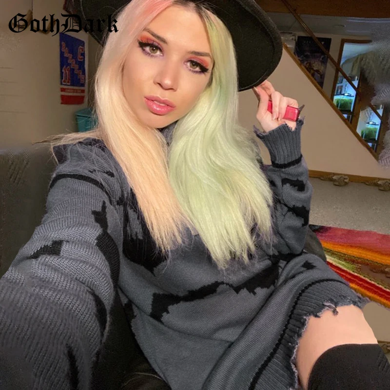 Женский свитер с графическим принтом Goth Dark готический Свободный пуловер длинным