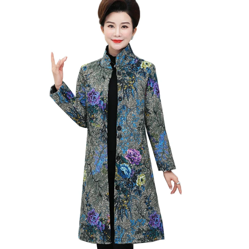 

New Winter Parkas Jacket Women Thicken Single Breasted Warm Winter Coat Print Floral Cotton Chinese Style Vintage Women Outwear