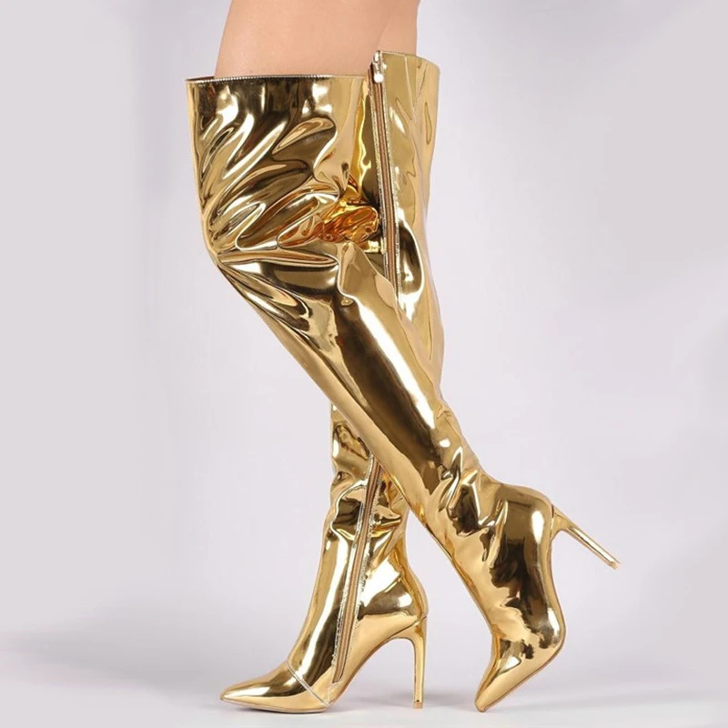 Women Pointed Toe Over the knee boots Long Boot Sexy Ladies Blink Patent Leather Evening Nignt Club Party Shoes winter New