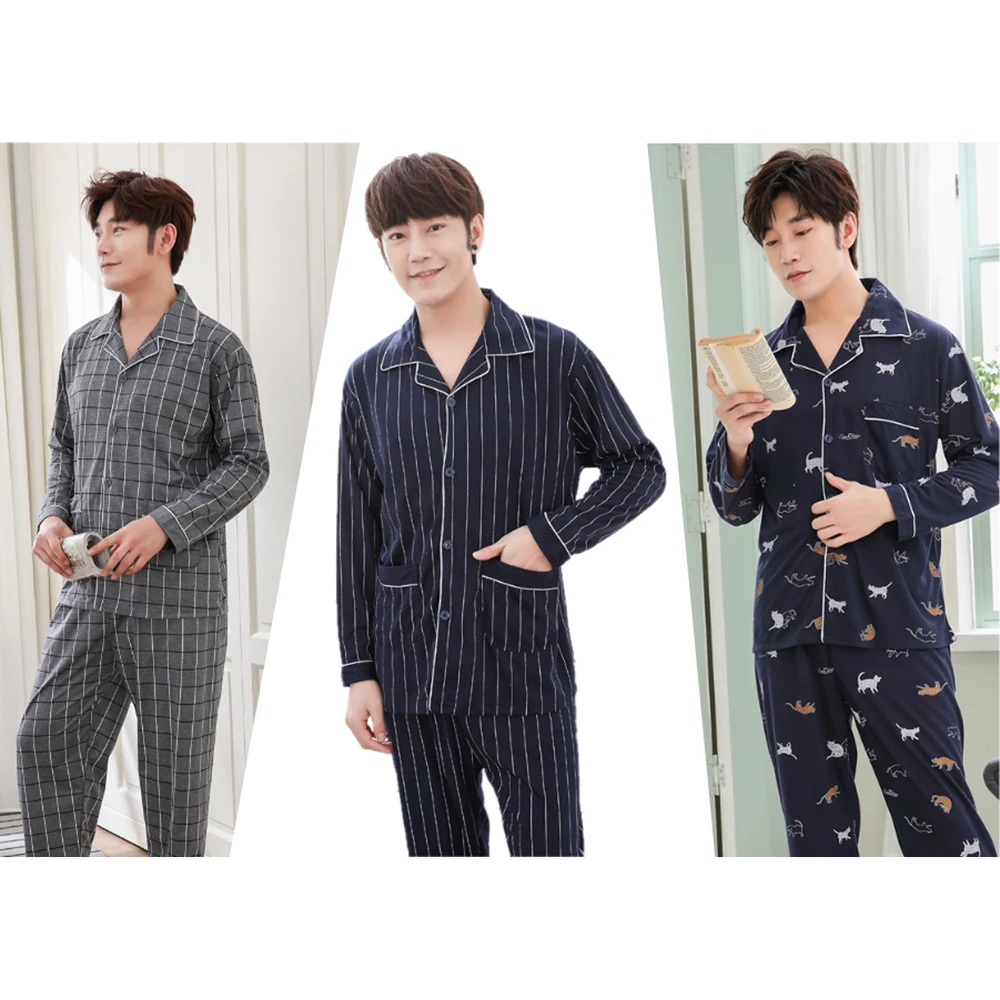Осенне зимняя мужская пижама Корейская одежда для сна свободные хлопковые