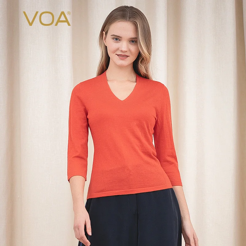 

VOA чистый кашемировый свитер 60 камвольный персиковый воротник рукав 3/4 простой мягкий прямой рукав T RB1063