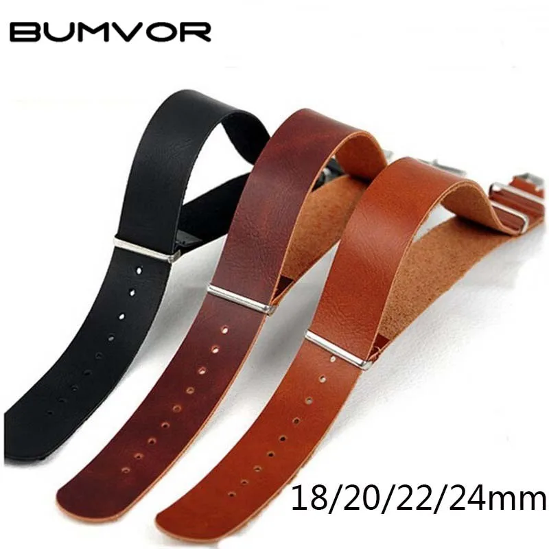 Высокое качество PU Кожа Зулу ремень НАТО кожаный ремешок 18 мм/20 мм/22 мм/24 мм