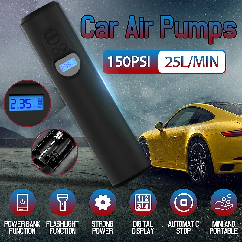 Precio Bomba De Aire Portátil Para Coche, Inflador De Neumáticos Eléctrico, Compresor De Aire Para Bicicleta Y Coche, Inflador De Neumáticos Inalámbrico Automático, Inflable, 12V, 150PSI