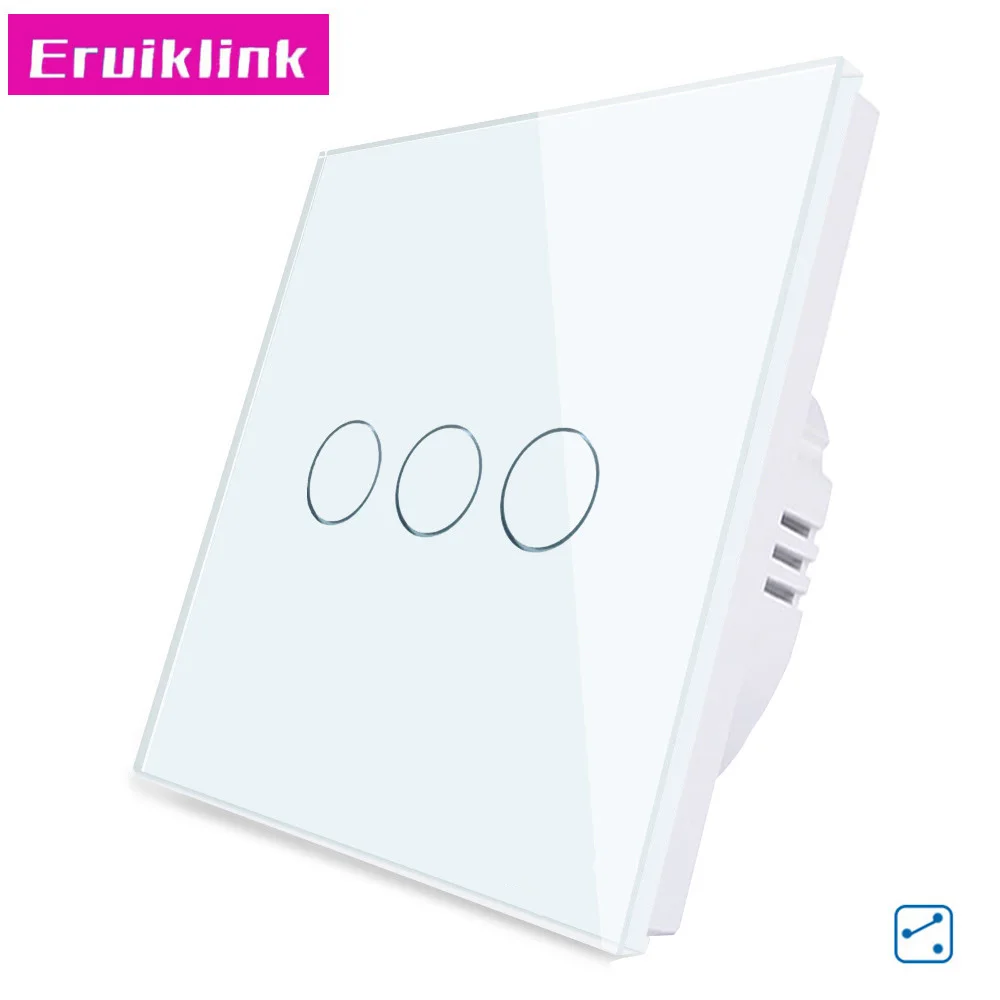 3Gang Switch Only ЕС/Великобритания Стандартный настенный светильник переключатель, 1/2/3 Gang 2 Way с украшением в виде кристаллов Стекло Панель один Fireline RF433 Беспроводной дистанционного Управление сенсорный выключатель - Цвет: 3Gang Switch Only
