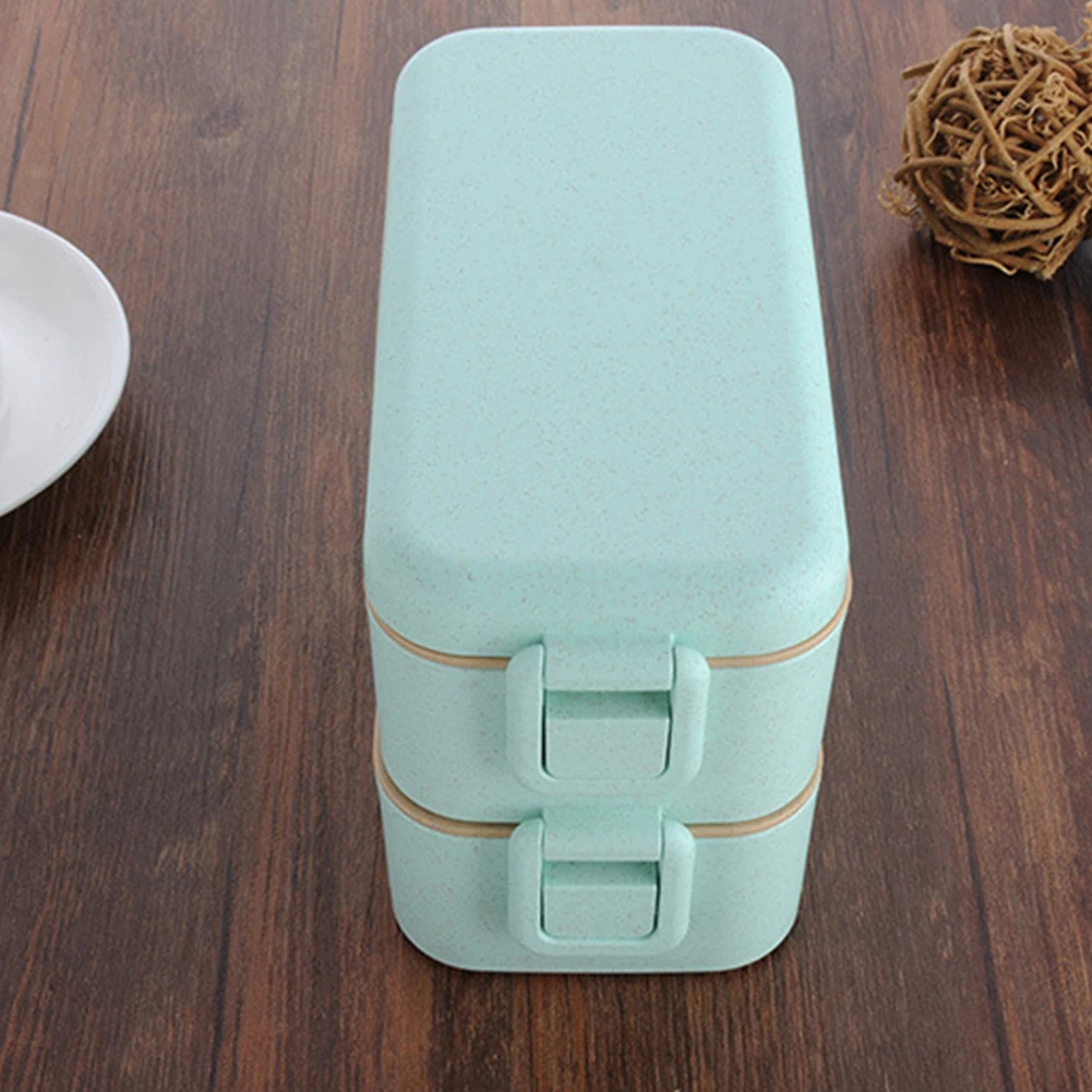 Lock Catch Compartments With Cutlery Double Layer Lunch Box School Office Wheat Straw 800ml Microwave Heating Food Storage Bento | Дом и сад