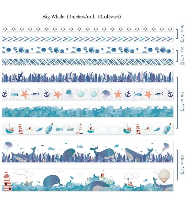 big whale 10 рулонов/Набор Kawaii набор декоративного скотча Васи, сделай сам Дневник записная книжка Скрапбукинг наклейки сказочные животные Космос Хэллоуин декоративная лента - Цвет: big whale