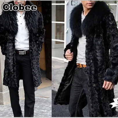 Роскошное черное мужское зимнее пальто из 2019 искусственного меха с отложным