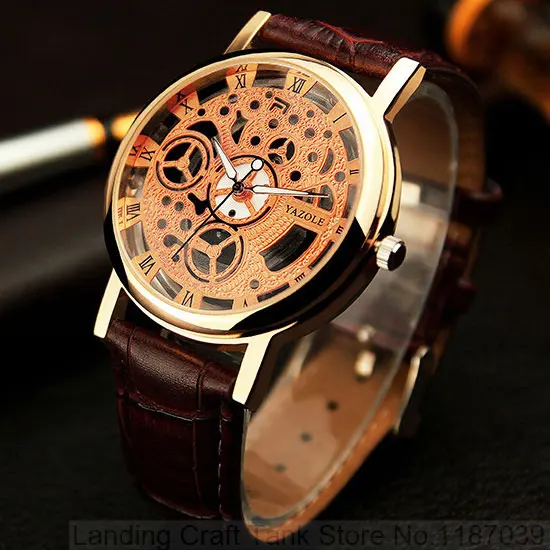 Новинка кварцевые часы со скелетом мужские кожаные элегантный дизайн полый ход