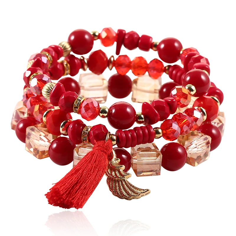 

Multi-layer Crystal Acrylic Beads Bangles&Bracelets For Women Classical Tassel Adjustable Bracelets Ethnic Accessories 2019