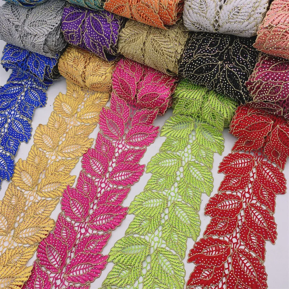 Много цветов 10 ярдов стразы кружевная отделка металлические вышитые кружева