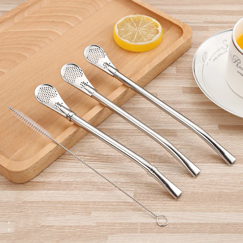 

Stainless Steel Drinking Straw Spoon Tea Filter Yerba Mate Tea Straws Bombilla Gourd Reusable Tea Tools Washable Bar Accessories