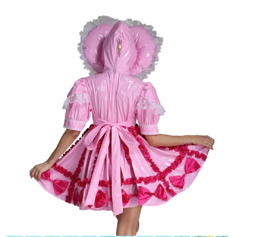 Adult Baby Sissy Maid PVC Lockable Pink Dress Uniform Cosplay Costume Crossdress | Тематическая одежда и униформа