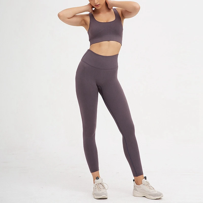 

Women 2 Piece Set Workout Clothes Sports Bra and Leggings Set Sports Gym Clothing Athletic Yoga Set Dark Purple Size M
