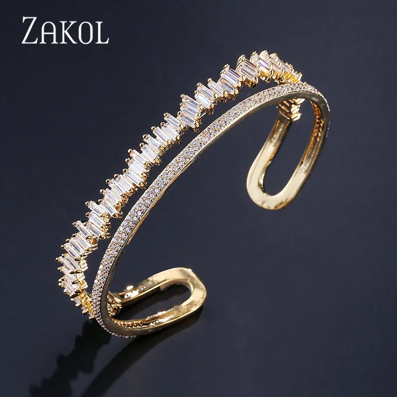 Gold Color Bracelet ZAKOL, Новое поступление, набор ювелирных изделий круглой формы, изысканный микро-Браслет-манжета, браслет и кольцо, набор, бижутерия, FSSP376 - Окраска металла: Gold Color Bracelet
