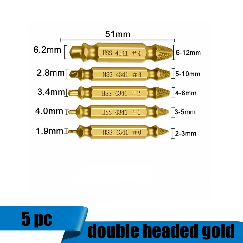 

5 шт., золотистые поврежденные винты, Строительный набор, сломанный винт, удалитель болтов, экстрактор, инструменты для легкого демонтажа