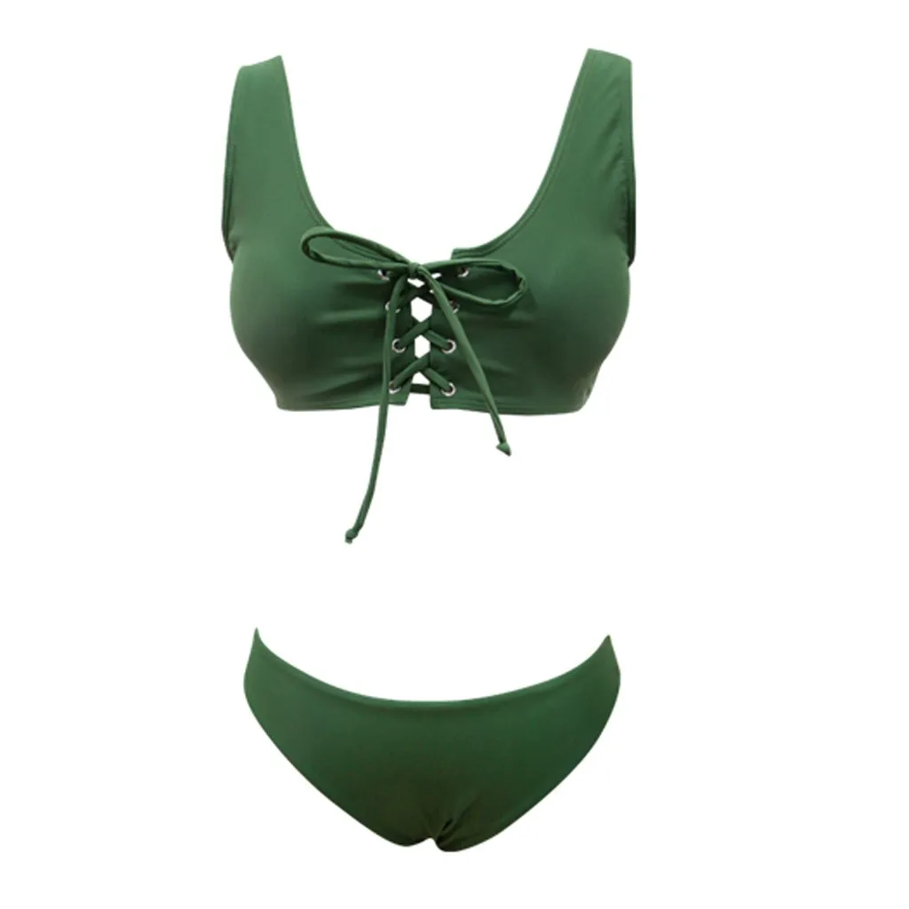 Однотонный бандажный Топ Раздельный купальник сексуальный бюстгальтер с