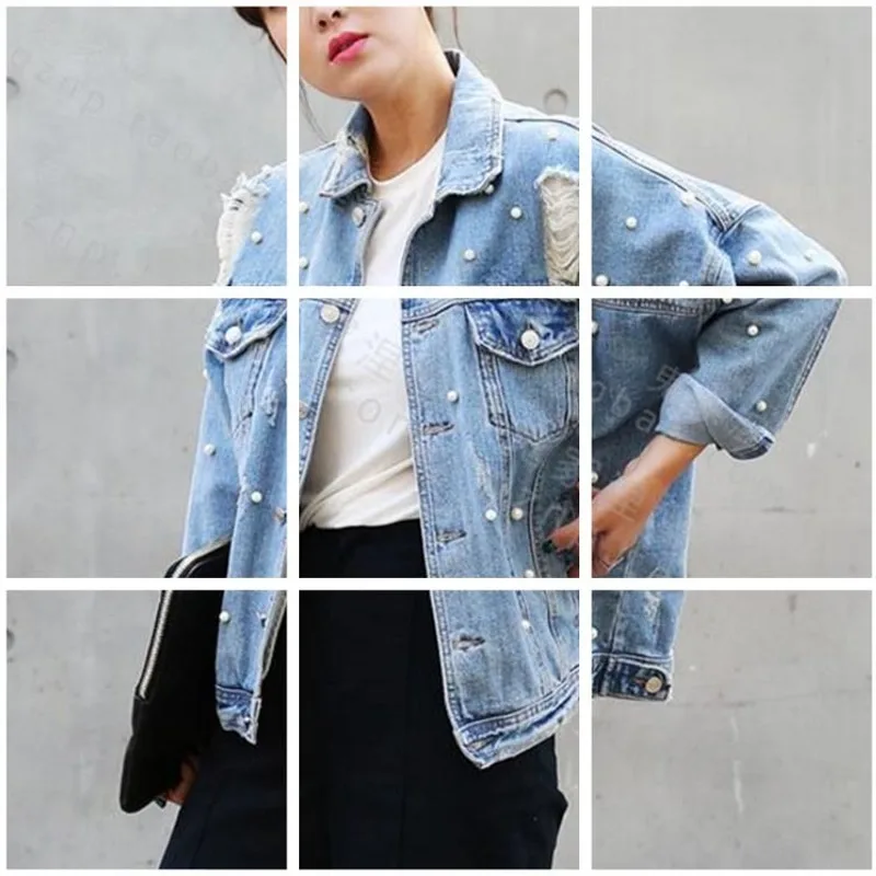 Жемчужные бисерные рваные джинсовые куртки женские винтажные однобортные и