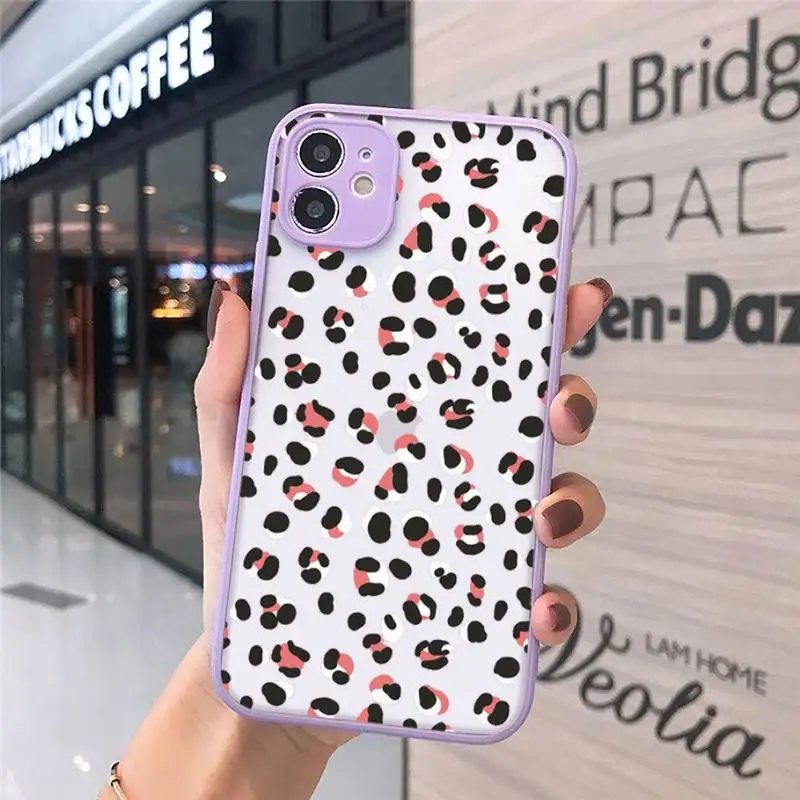 

Leopard Phone Case matte transparent For purple iPhone 7 8 x xs xr 11 12 pro plus max mini Clear Funda