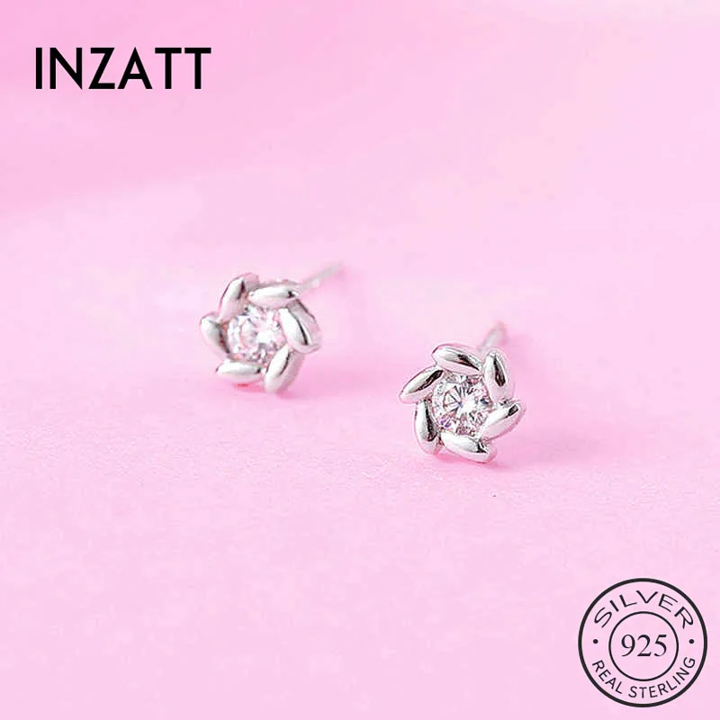 

INZATT Real 925 Sterling Silver Zircon Flower Stud Earrings For Fashion Woman Party Plant Fine Jewelry Cute Accessories Gift