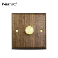 dimmer light switch wallpad luxury real wood panel brass button rotary incandescent lamp brightness control switch