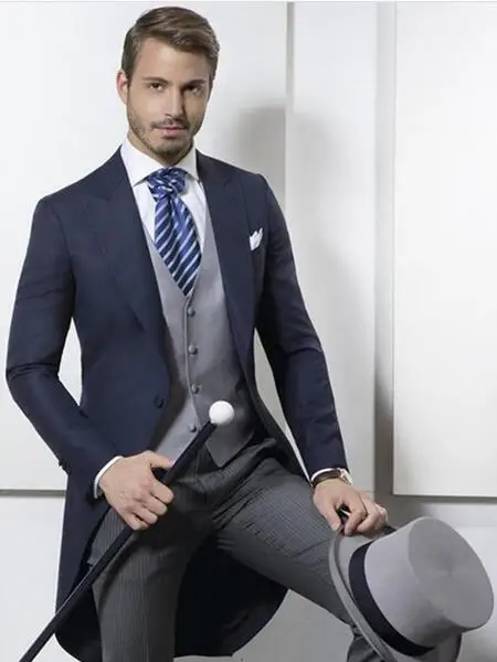 Итальянский мужской фрак темно-синего цвета свадебные костюмы для мужчин Женихи