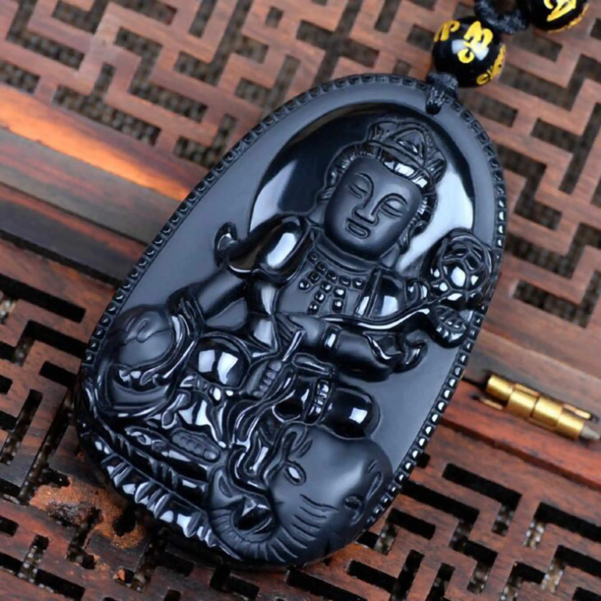 

Ожерелье с подвеской из натурального обсидиана Samantabhadra, подарок ручной работы, сувенир в национальном стиле, вдохновение для йоги на запяст...