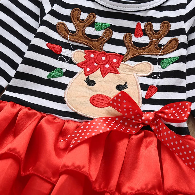 2020 Новое модное милое платье из тюля в полоску с Санта Клаусом для маленьких
