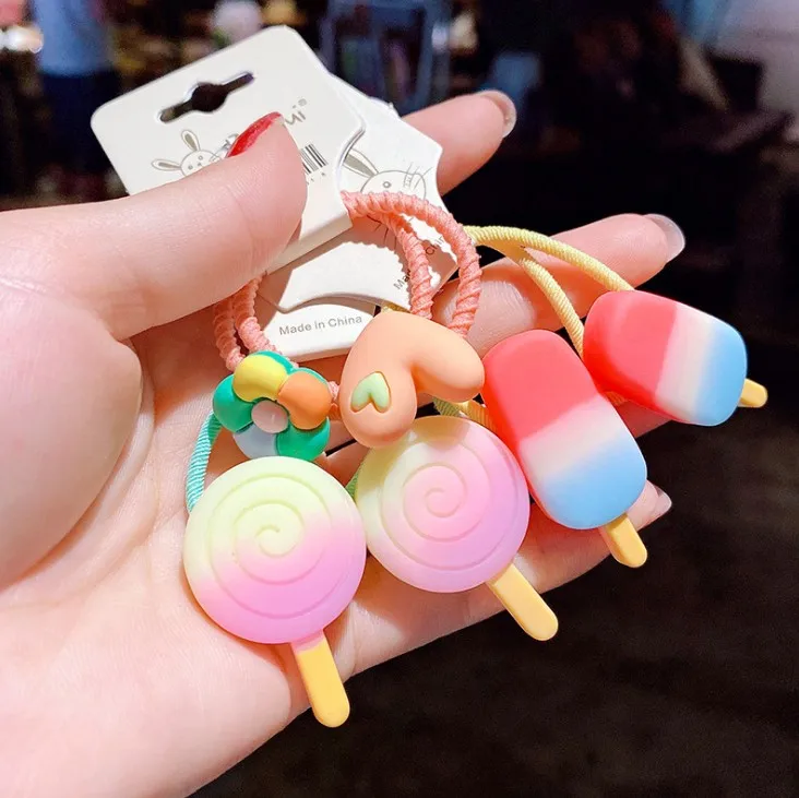Забавные милые резинки для волос "Мороженое" с цветком, сердцем и ножками для детей девочек - аксессуары для волос.