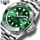 Часы наручные LIGE Мужские механические, водонепроницаемые, полностью стальные, зеленые