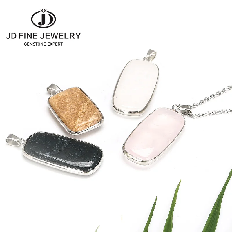 JD Винтаж натуральный камень нержавеющая сталь цепь подвески ожерелья для мужчин