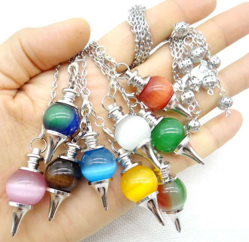 

Hot Sell Natural Gem Stone Cat Eye Quartz Crystal Divination Pendulum For Dowsing Circle Cone Charm Pendant pendulum Divination