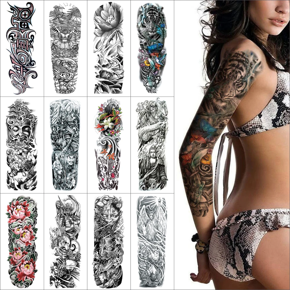 Большая временная татуировка наклейка на всю руку поддельная цветок Тигр