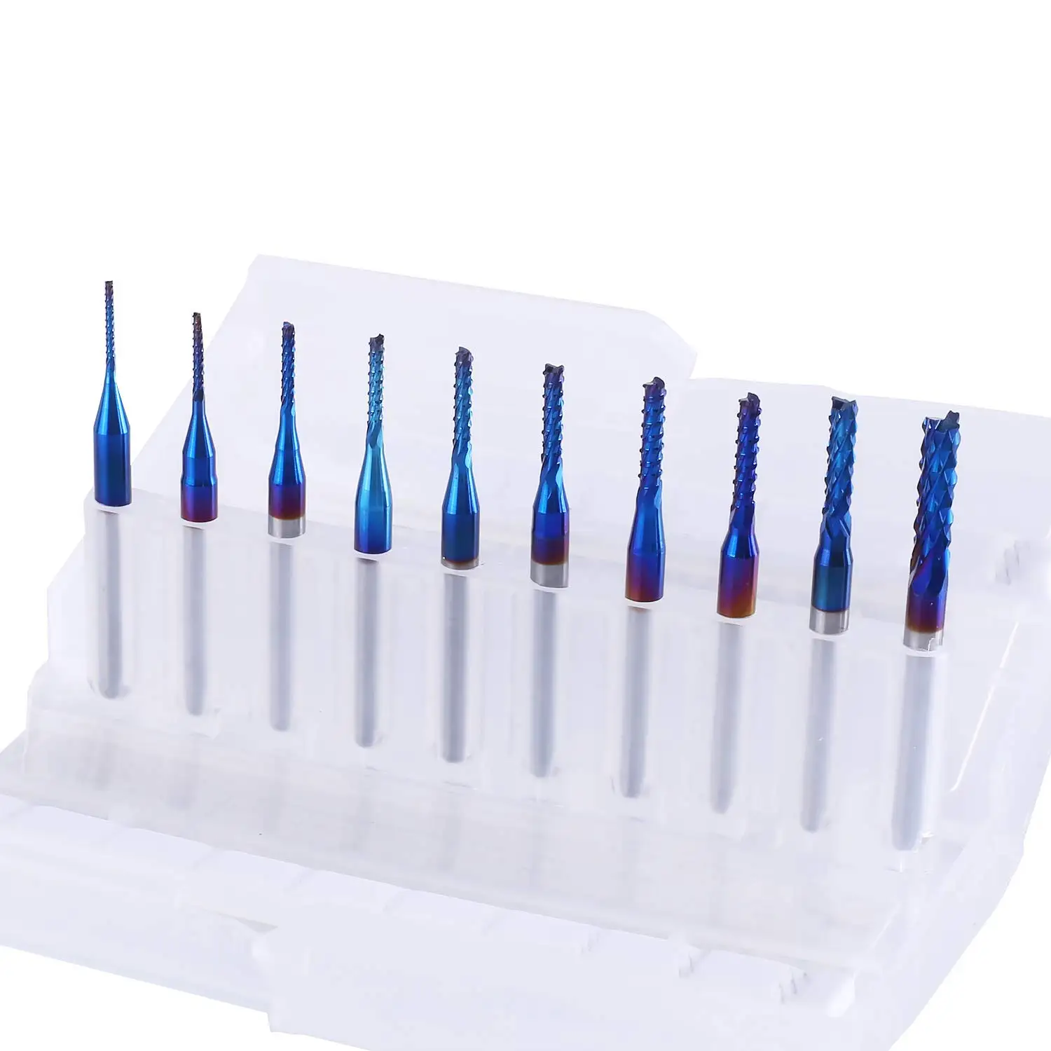 

Концевая фреза SainSmart Genmitsu, 10 шт., нано-синие Фрезы с ЧПУ, хвостовик 0,6-3 мм, 1/8 дюйма, для печатных плат, фрезерного инструмента